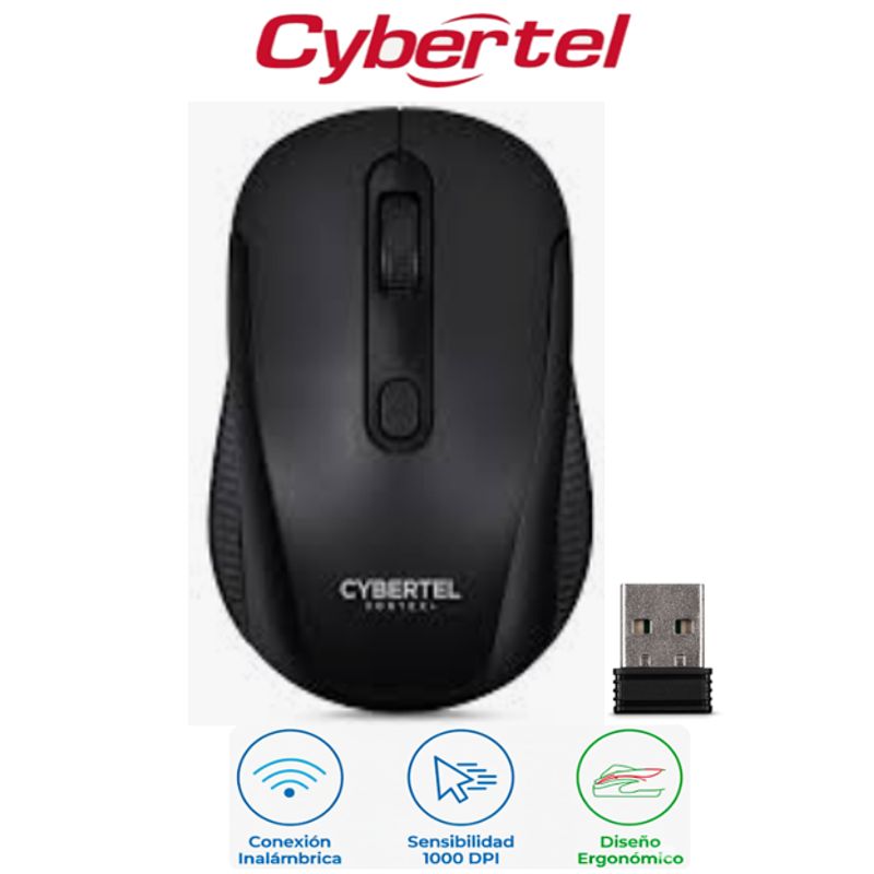 CYBERTEL - Mouse Optico Inalambrico VORTEX BLACK CYB M317+ WIFI CYBERTEL