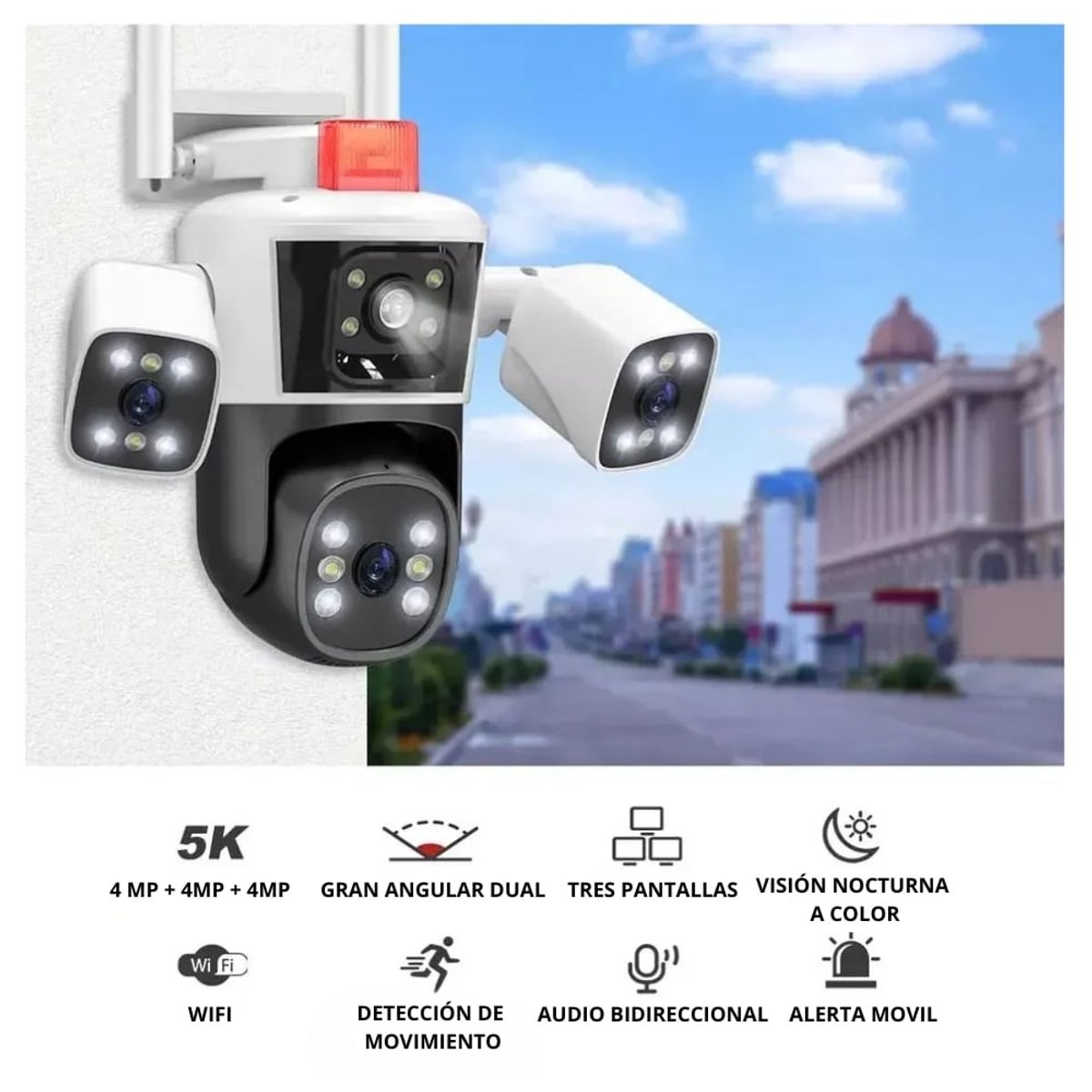 SEISA - Camara Seguridad Ip Wifi PTZ Triple Lente Exterior Alarma