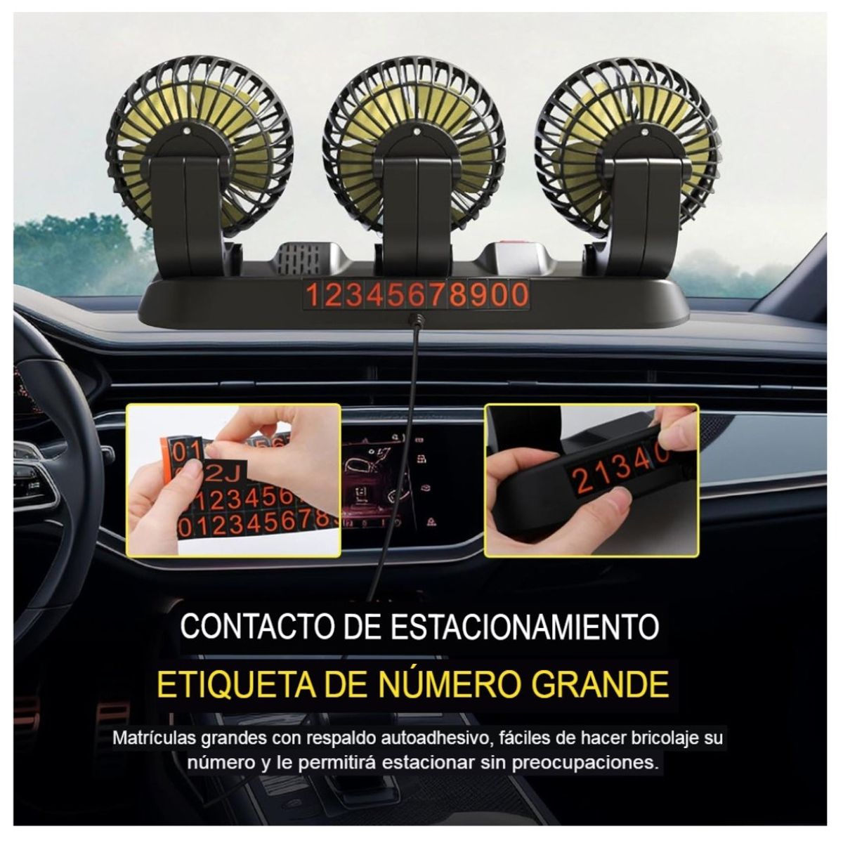 SEISA - Ventilador Auto Carro de triple Cabezal Giratorio 12V