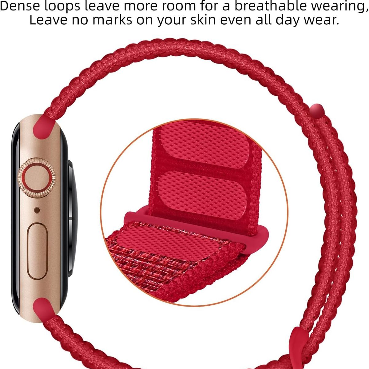 GENERICO - Correa Nylon para Apple Watch y Smartwatch 42 / 44 / 45 / 49mm Rojo