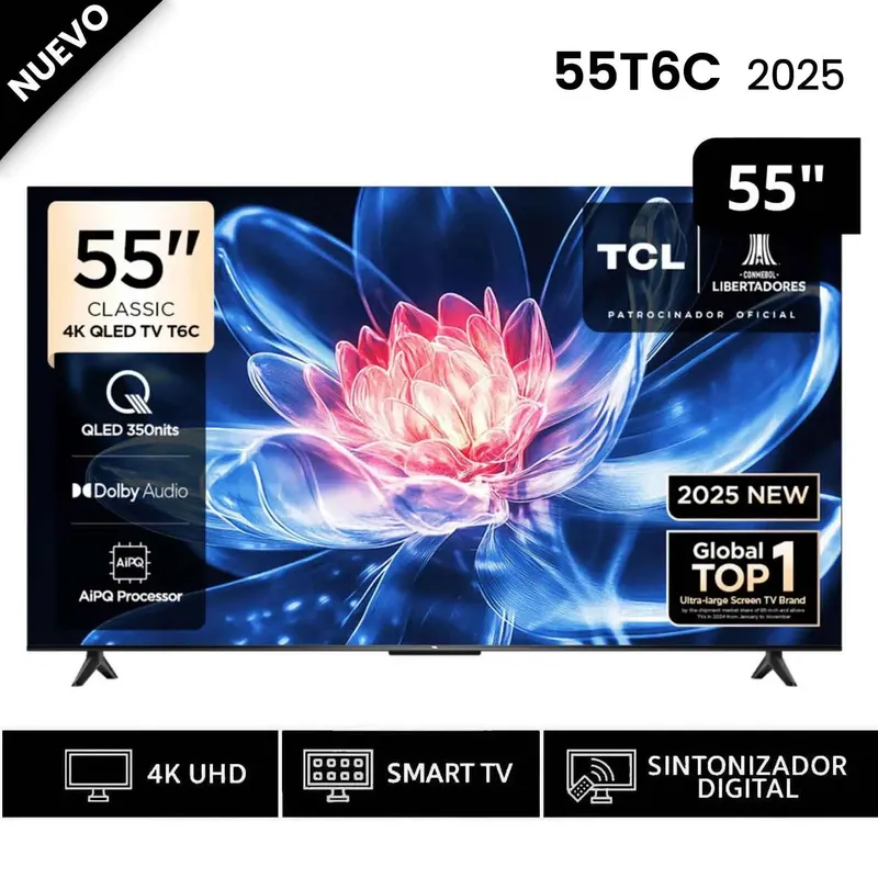 TCL - TELEVISOR TCL QLED 55" Smart TV Ultra HD 4K Año 2025 55T6C