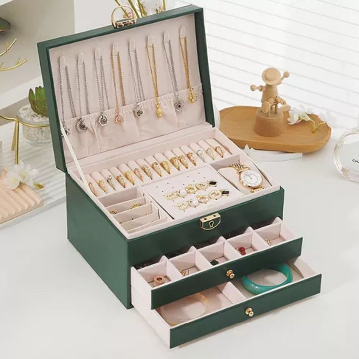 GENERICO - Joyero Grande de Tres Capas, Organizador de Joyas de 3 Niveles