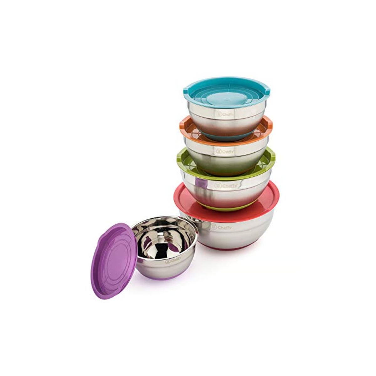 GENERICO - JUEGO DE BOWL DE ACERO INOXIDABLE CON TAPA 5 PZAS PREMIUM