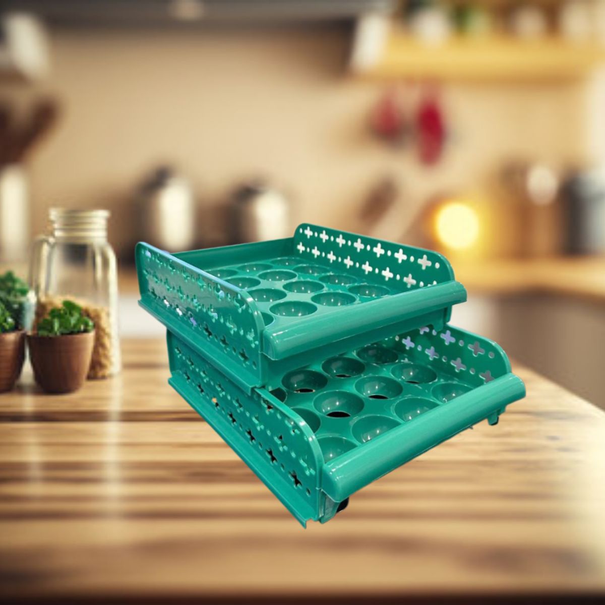 GENERICO - PORTA HUEVOS 2 BANDEJAS ORGANIZADOR DE 40 HUEVOS CONTENEDOR VERDE