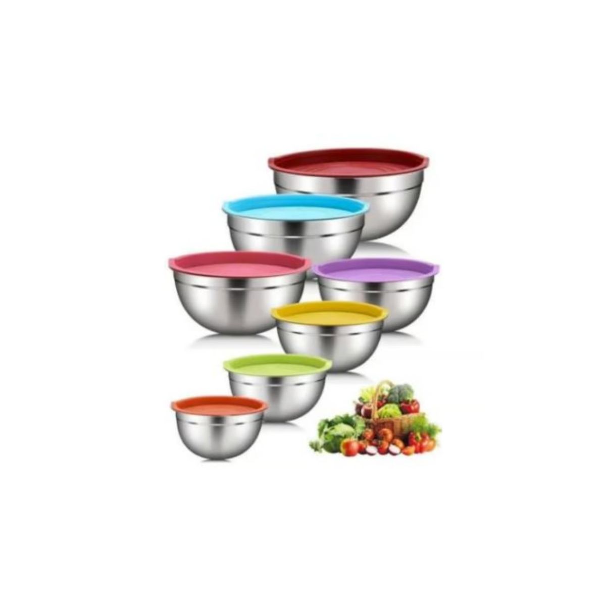 GENERICO - JUEGO DE BOWL DE ACERO INOXIDABLE CON TAPA 7  PZAS PREMIUM