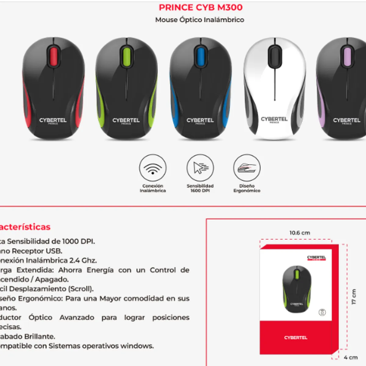 CYBERTEL - Mouse Optico Inalambrico PRINCE CYB M300 WIFI CYBERTEL