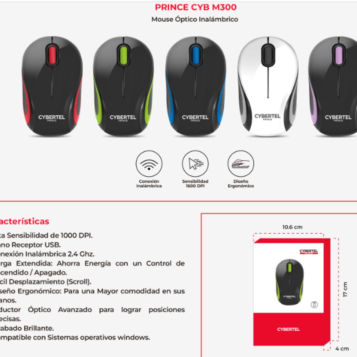 CYBERTEL - Mouse Optico Inalambrico PRINCE CYB M300 WIFI CYBERTEL