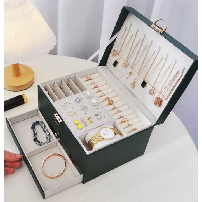 GENERICO - Joyero Grande de Tres Capas, Organizador de Joyas de 3 Niveles Negro