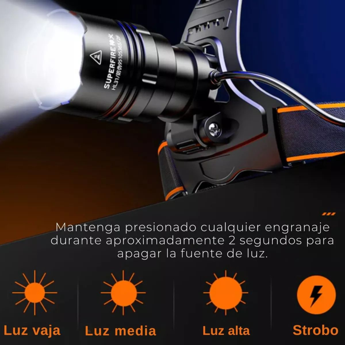 GENERICO - Linterna Frontal De Cabeza Recargable 2200 Lúmenes