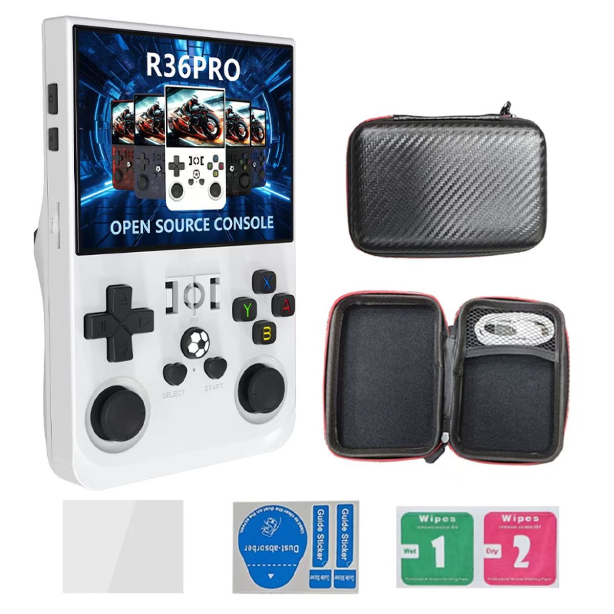 OVOTOUMI - Consola Portatil Retro Game R36S Pro 64GB Blanco y Estuche