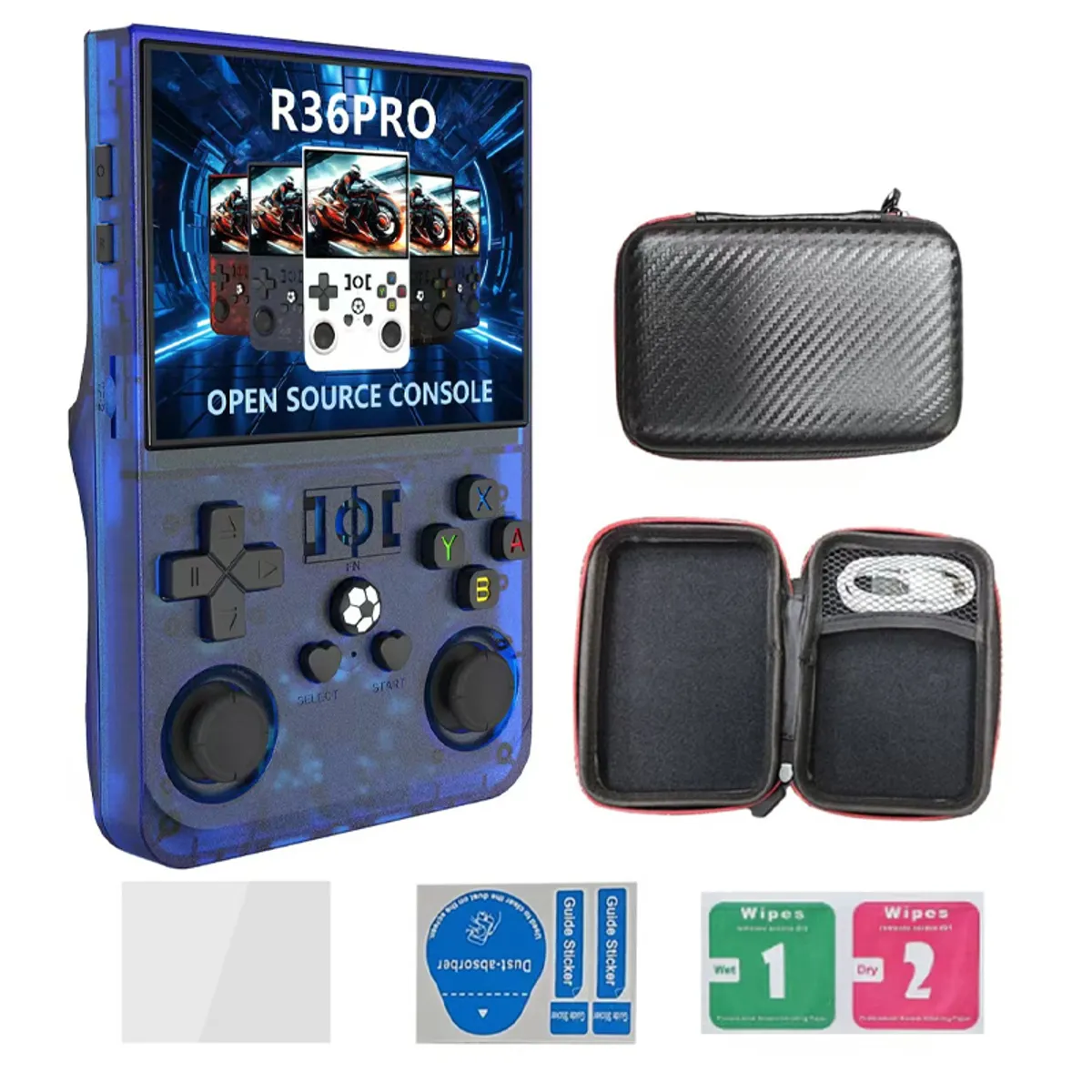 OVOTOUMI - Consola Portatil Retro Game R36S Pro 64GB Azul y Estuche