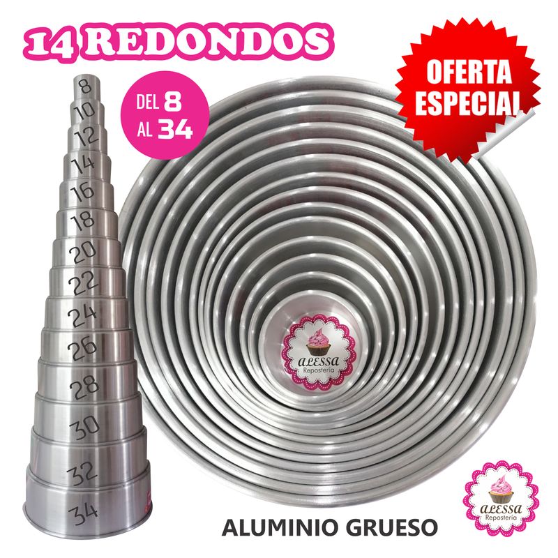 GENERICO - 14 Moldes Redondos de Aluminio para Reposteria
