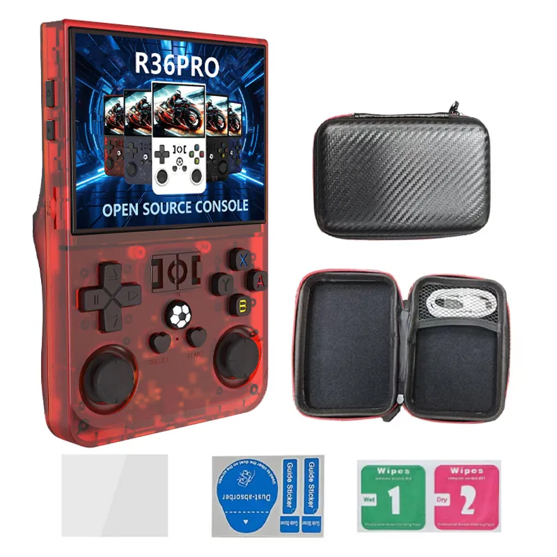 OVOTOUMI - Consola Portatil Retro Game R36S Pro 64GB Rojo y Estuche