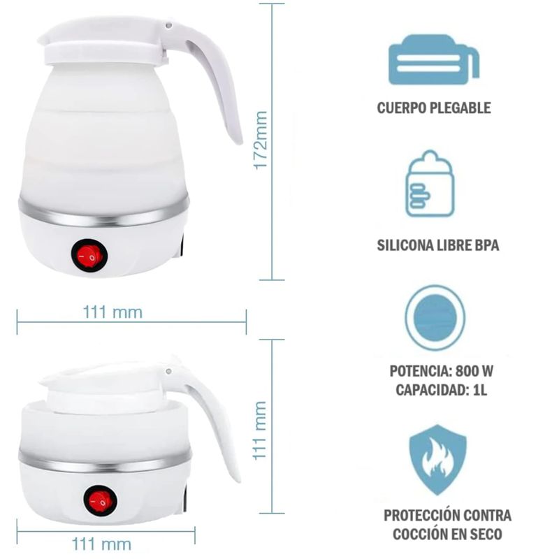 GENERICO - Hervidor Eléctrico Plegable De Silicona para Agua 1L - Blanco
