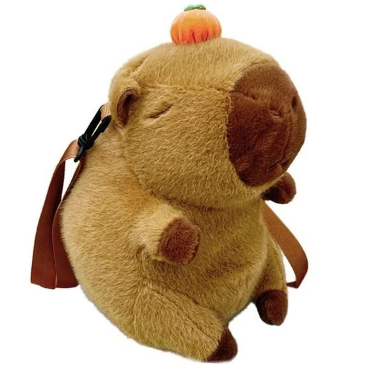 GENERICO - Mini Bolso Mochila Capibara Peluche con Naranja en la Cabeza Marrón