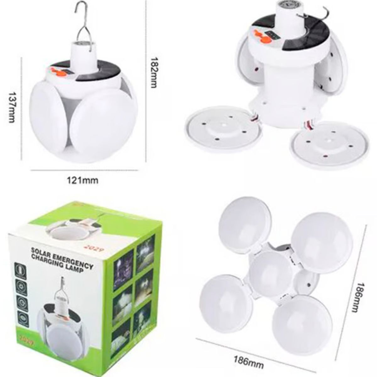 GENERICO - Foco Lámpara Led Portátil Recargable Luz Solar De 4 Aspas Plegable