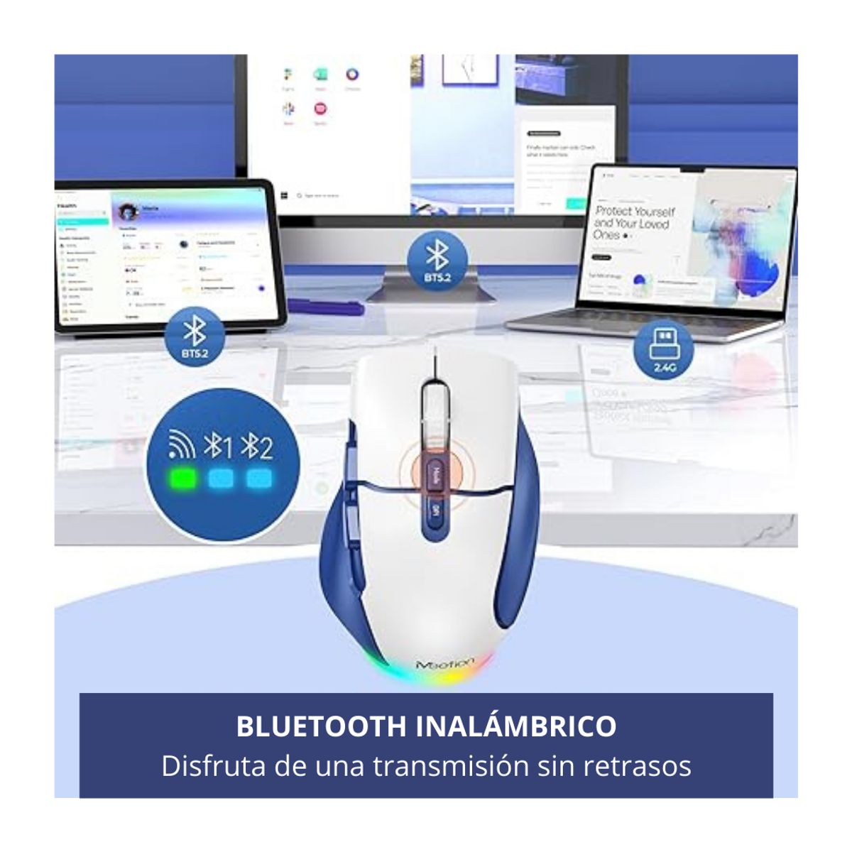 MEETION - Mouse BTM001MEETION Inalámbrico Bluetooth Recargable y Ergonómico Azul