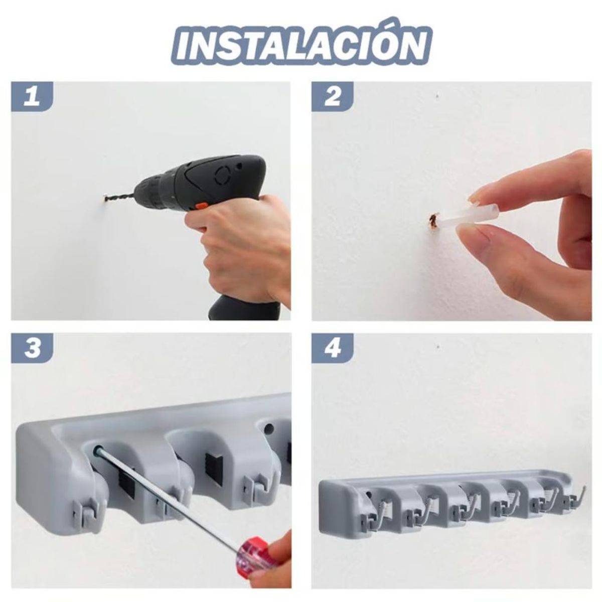 GENERICO - Organizador De Escobas Pl18V Con Ganchos Plegables Y Resistente