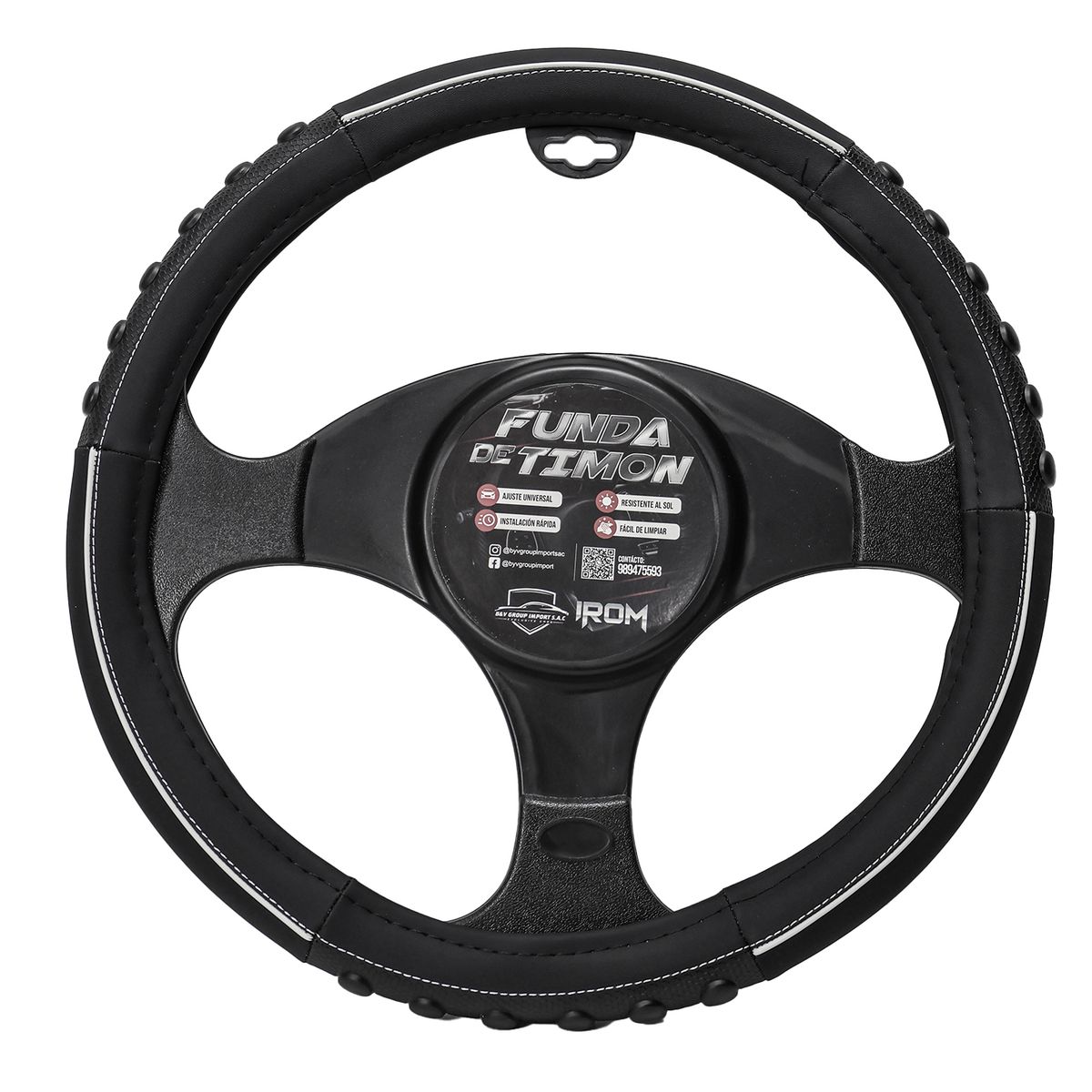 GENERICO - FORRO DE TIMON NEGRO CON DETALLE CINTA PLATEADA 40 CM