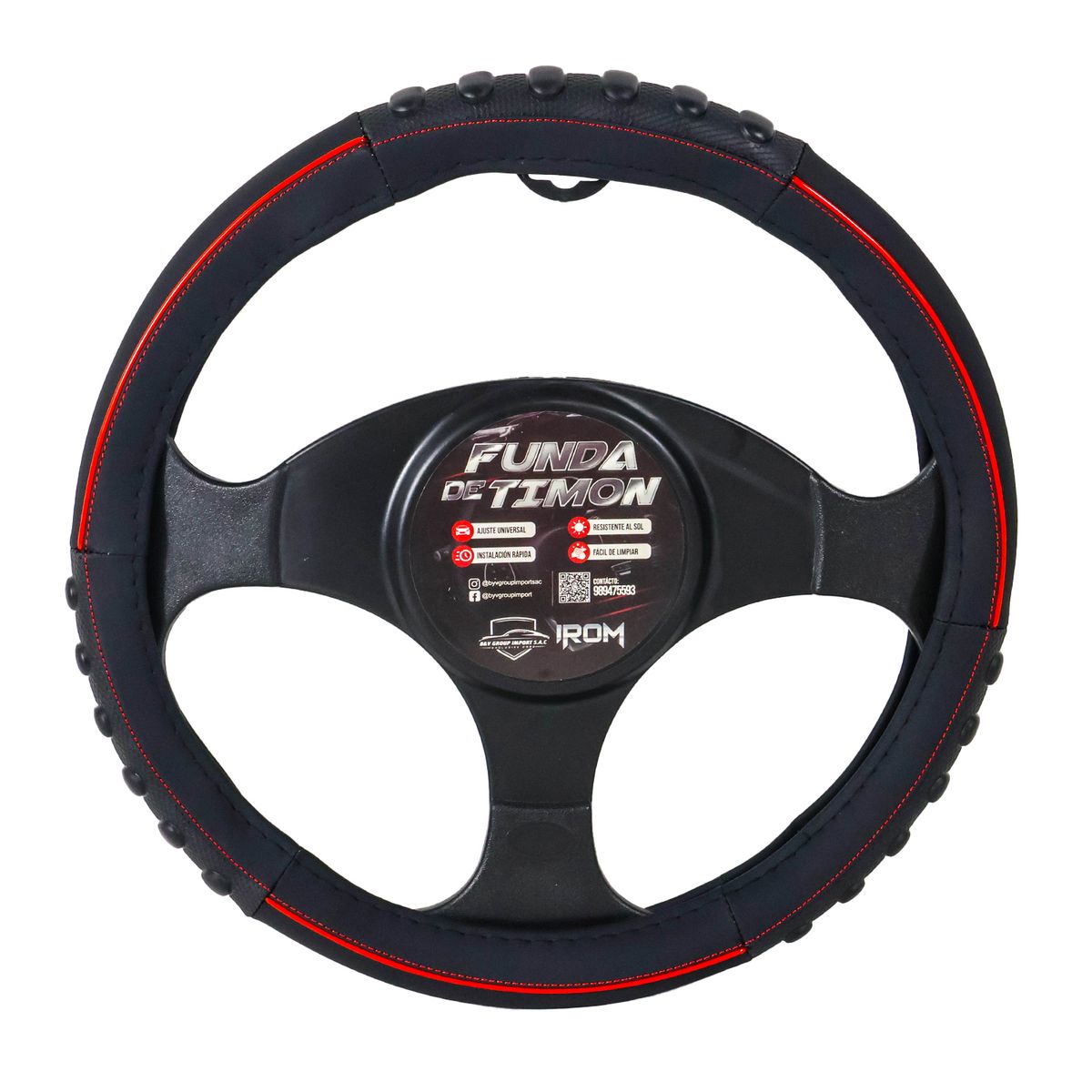 GENERICO - FORRO DE TIMON NEGRO CON DETALLE CINTA ROJO 40 CM