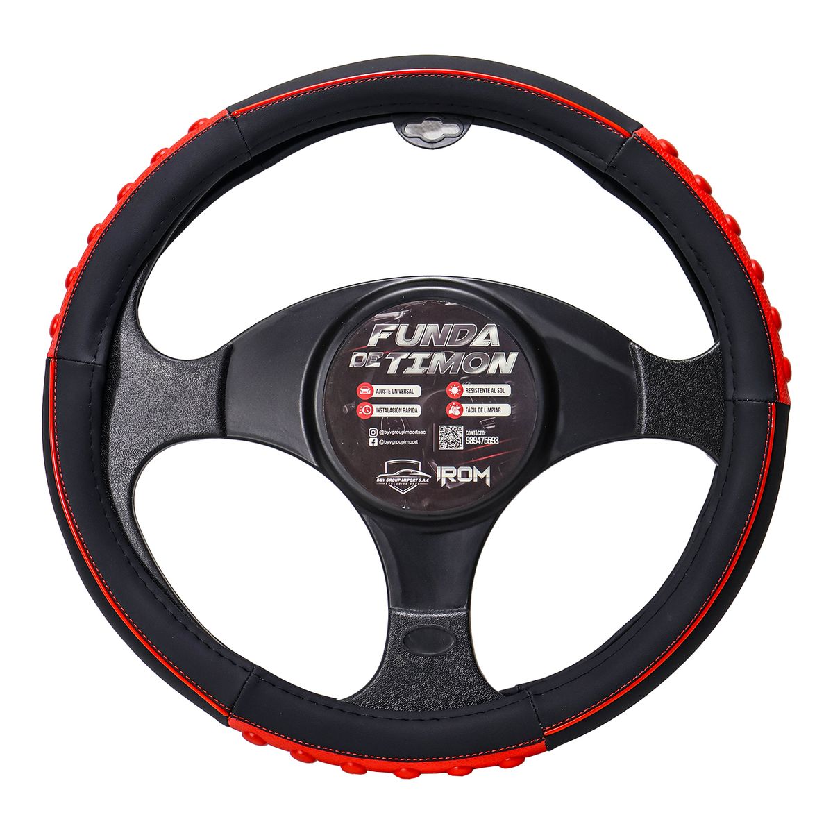 GENERICO - FORRO DE TIMON NEGRO CON MASAJEADOR COLOR ROJO 40 CM
