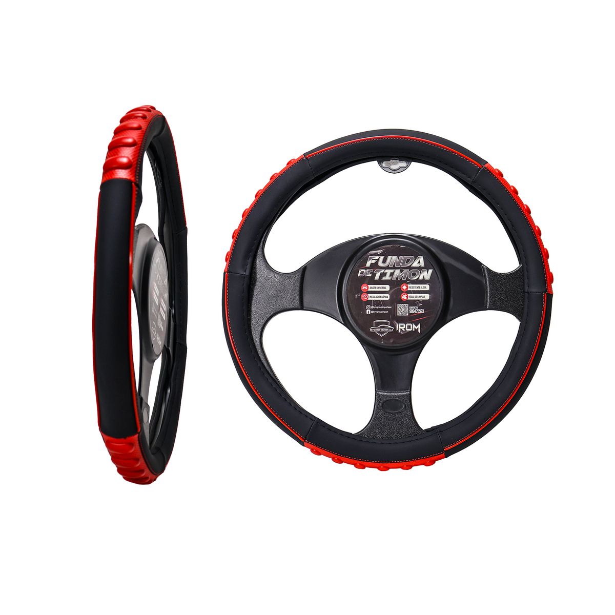 GENERICO - FORRO DE TIMON NEGRO CON MASAJEADOR COLOR ROJO 40 CM