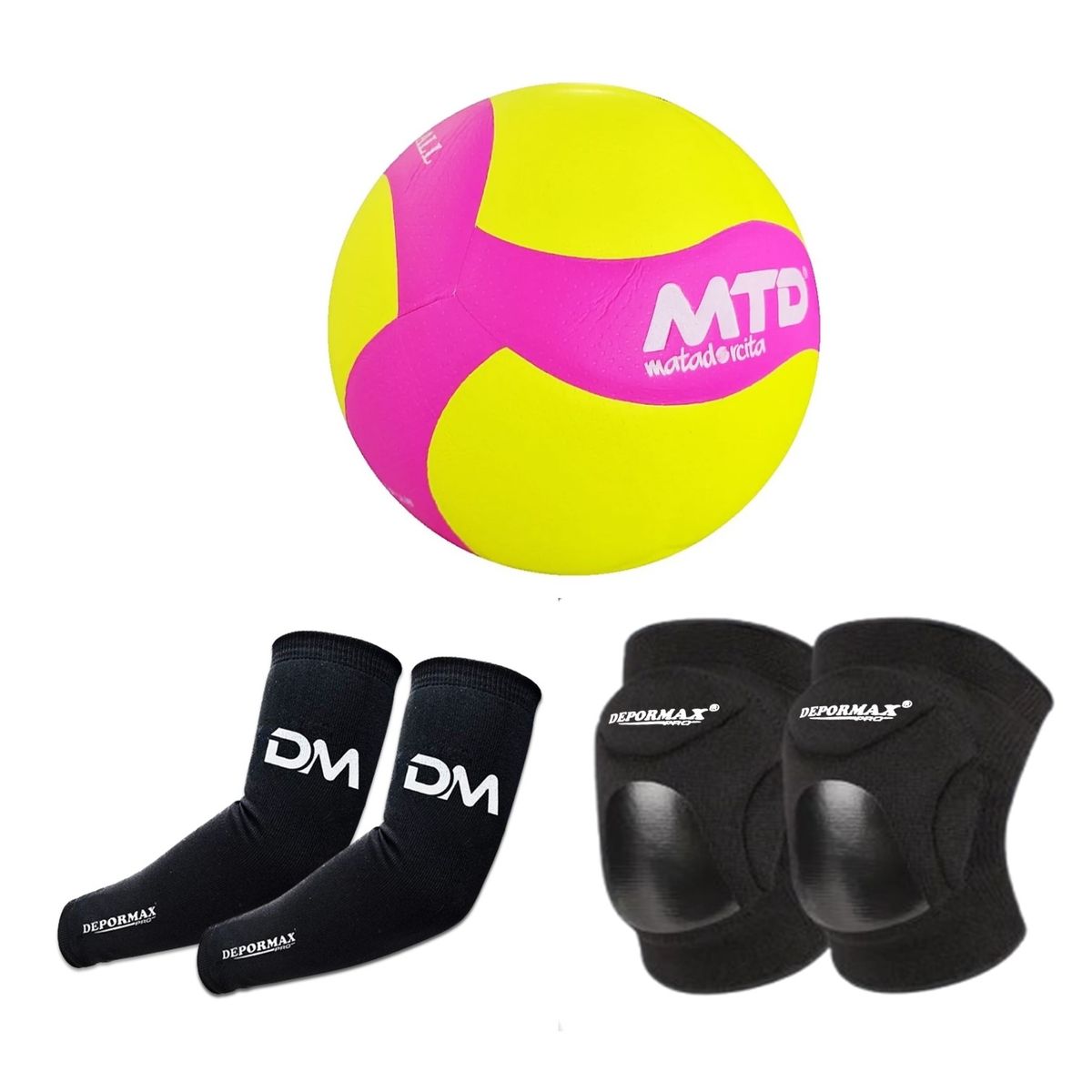 MTD - KIT VÓLEY PREMIUM PELOTA MTD RODILLERAS MANGAS NEGRO TALLA L