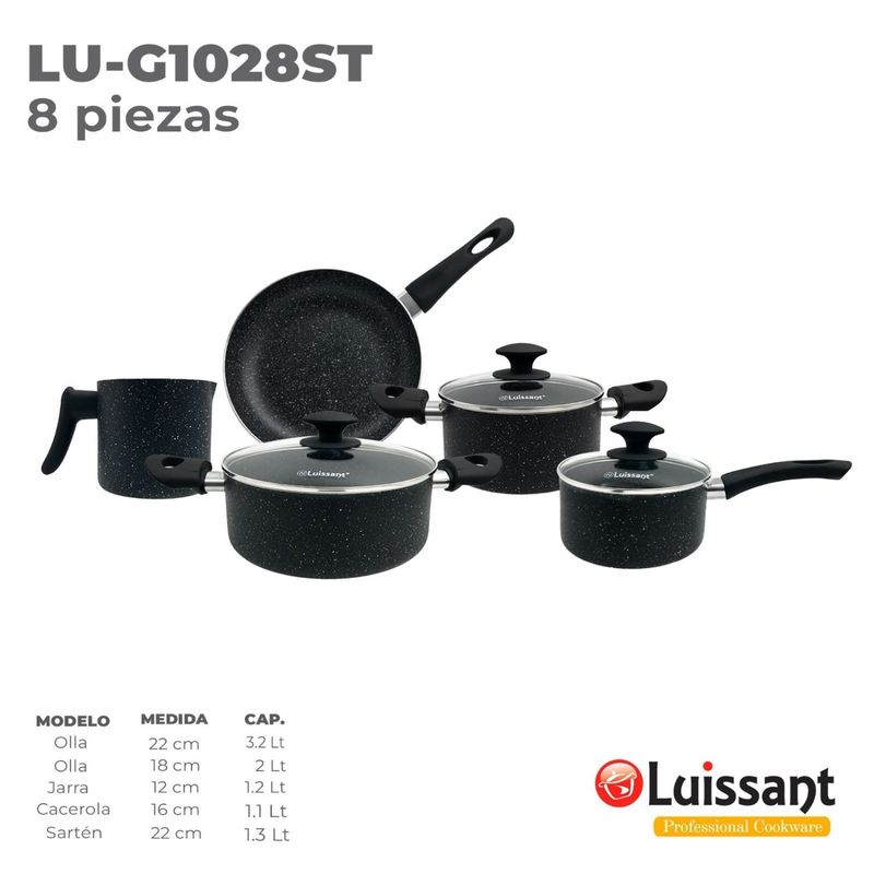 LUISSANT - Juego de ollas Luissant ULTRAGRANITO LU G1028ST 8 Piezas