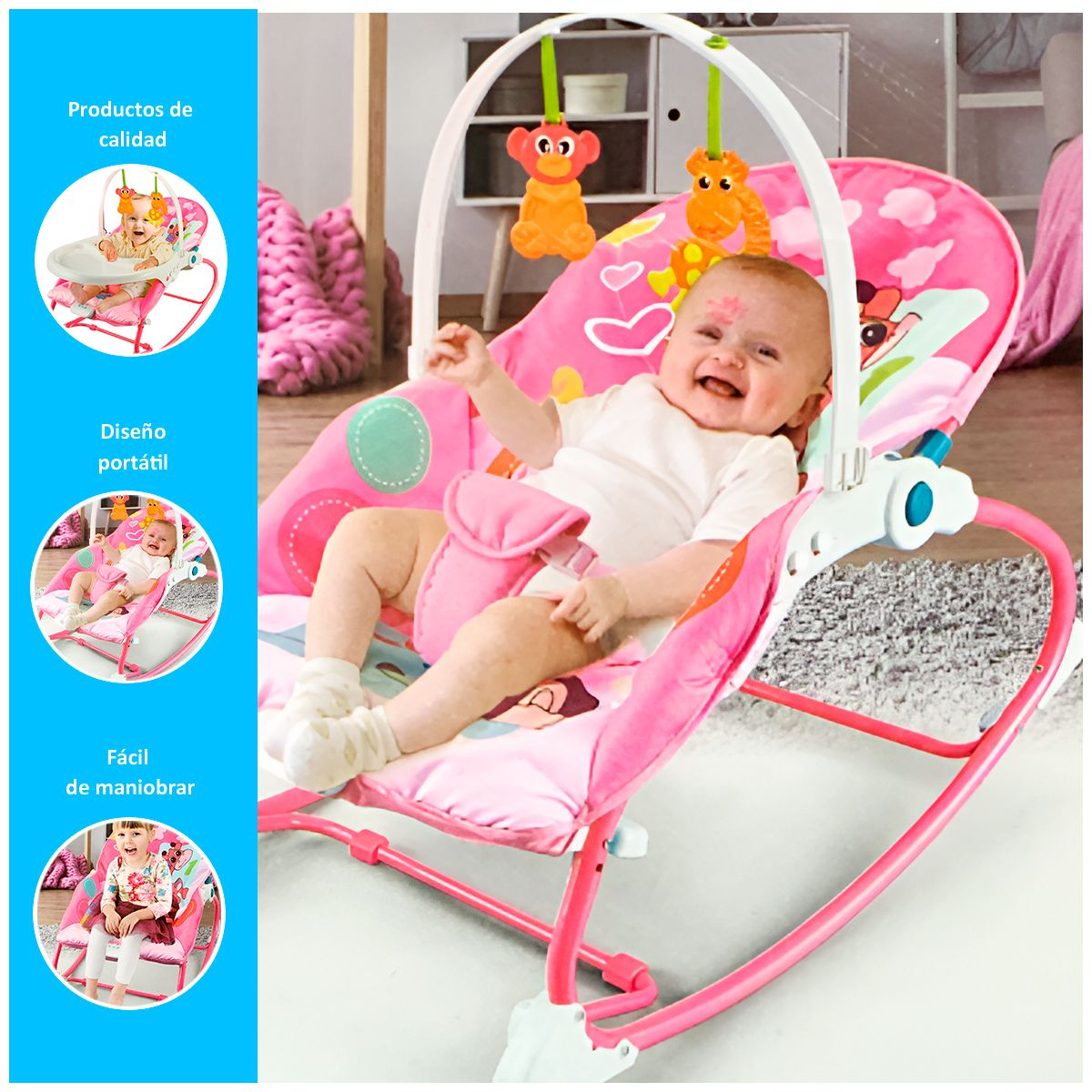 GENERICO - Silla Vibra Mecedora Bebe Rosada