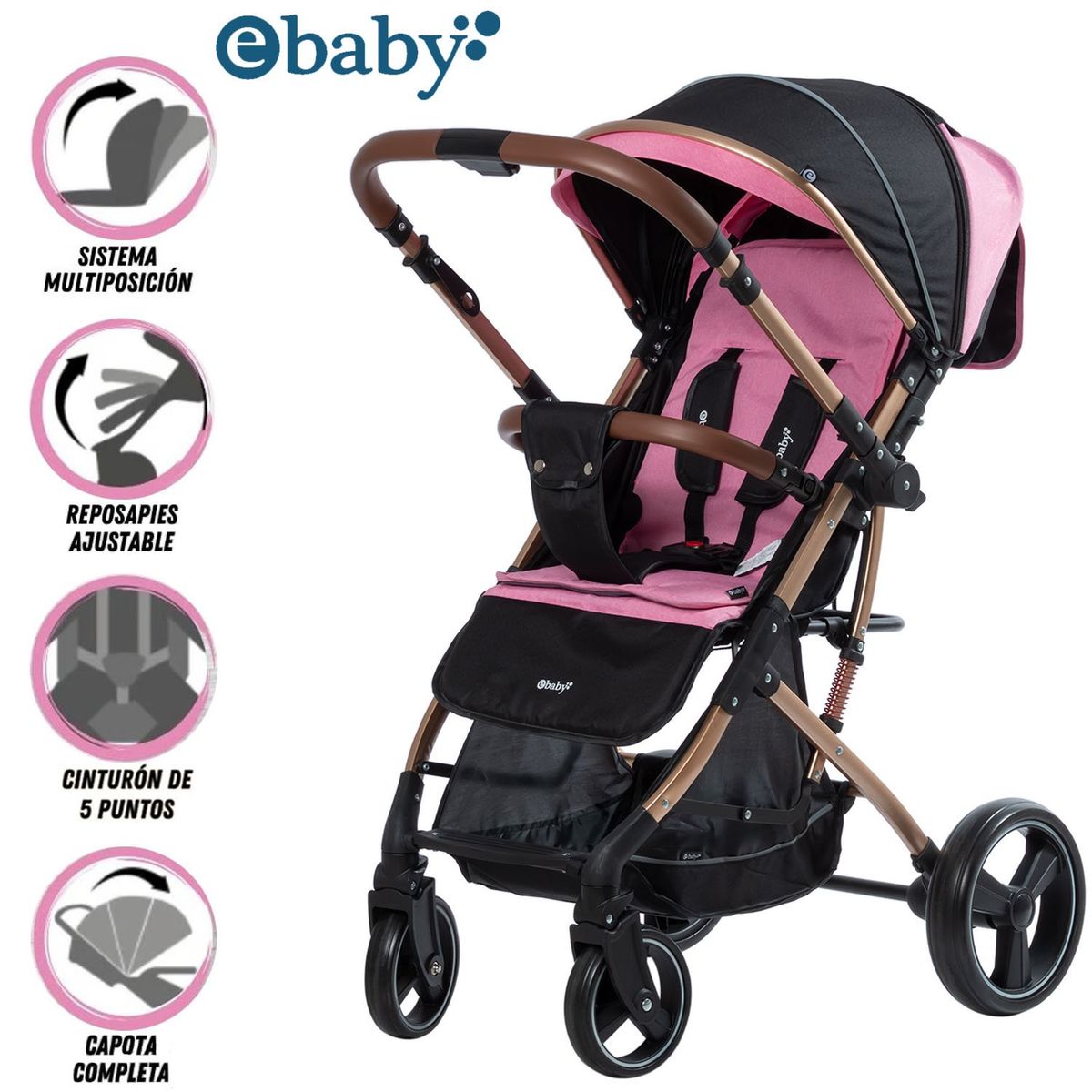 EBABY - Coche Maleta de Lujo RUDI Pink