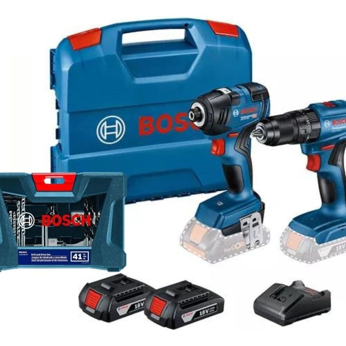 BOSCH - Taladro Percutor GSB 185 200 + Impacto GDR 18V-200 + Set 41