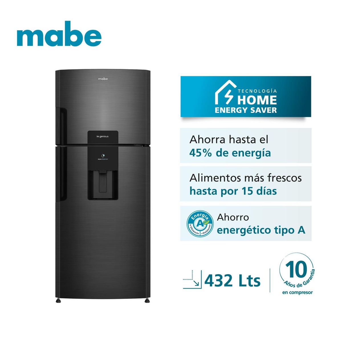 MABE - Refrigeradora No Frost 432L Netos Black Steel Mabe RMP470YPC