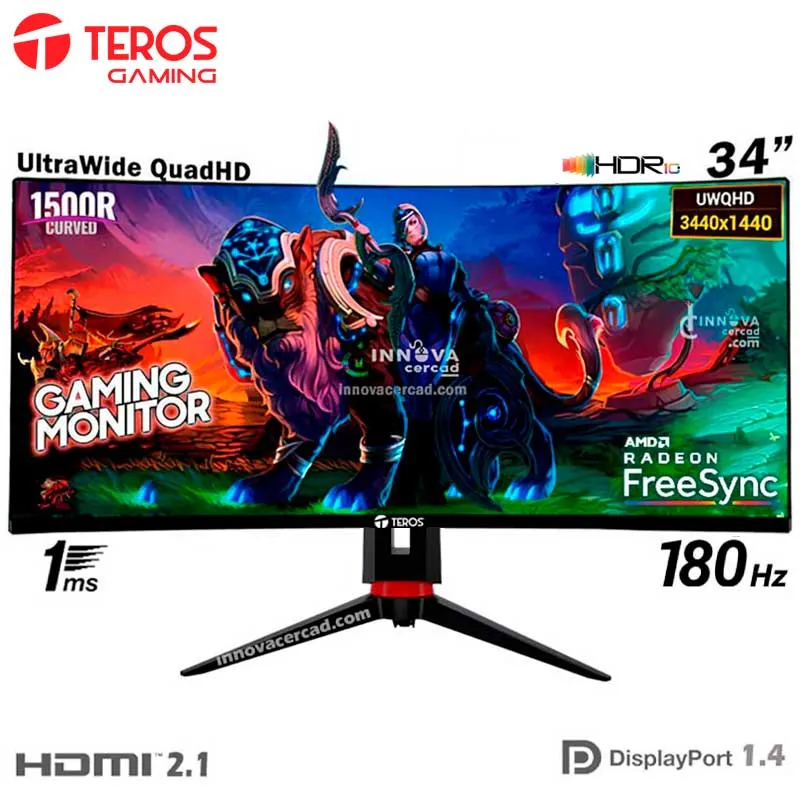 TEROS GAMING - Monitor Teros TE-3411G 34 VA UWQHD Curvo 180Hz 3440x1440 WQHD HDMI DP
