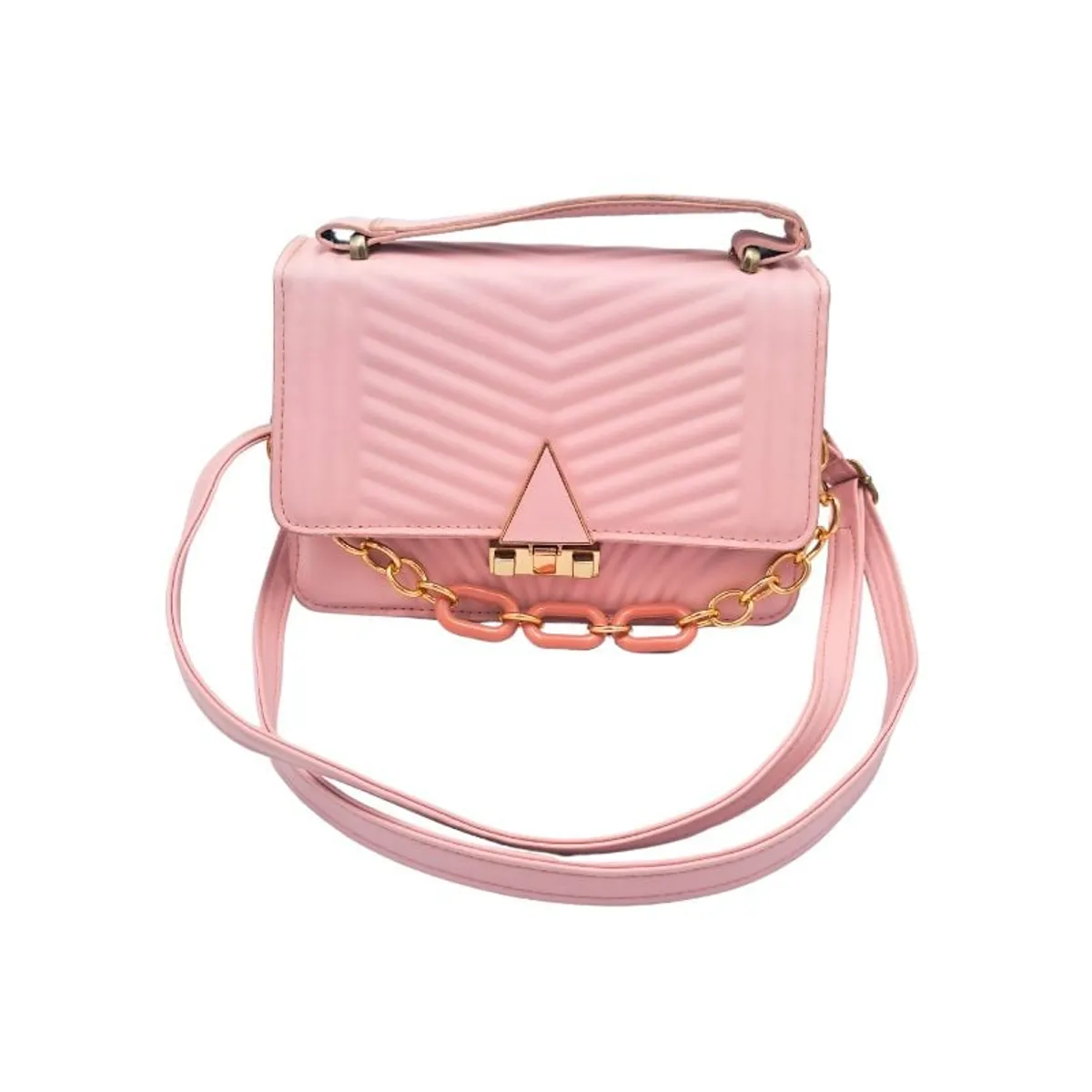 GENERICO - Cartera Rosa Cuadrada Cadena Dorada