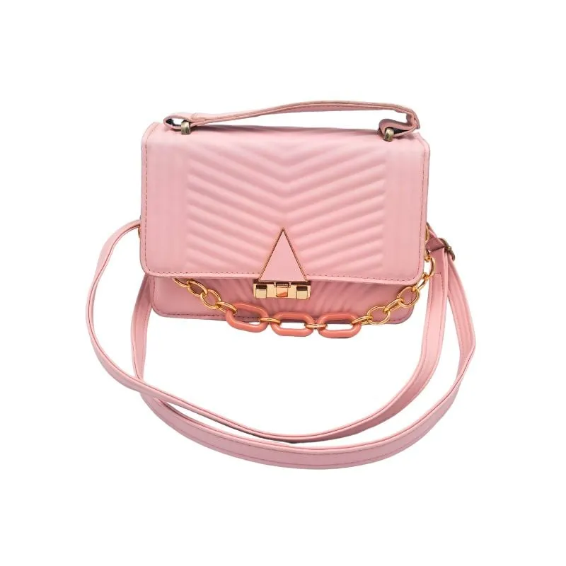 GENERICO - Cartera Rosa Cuadrada Cadena Dorada