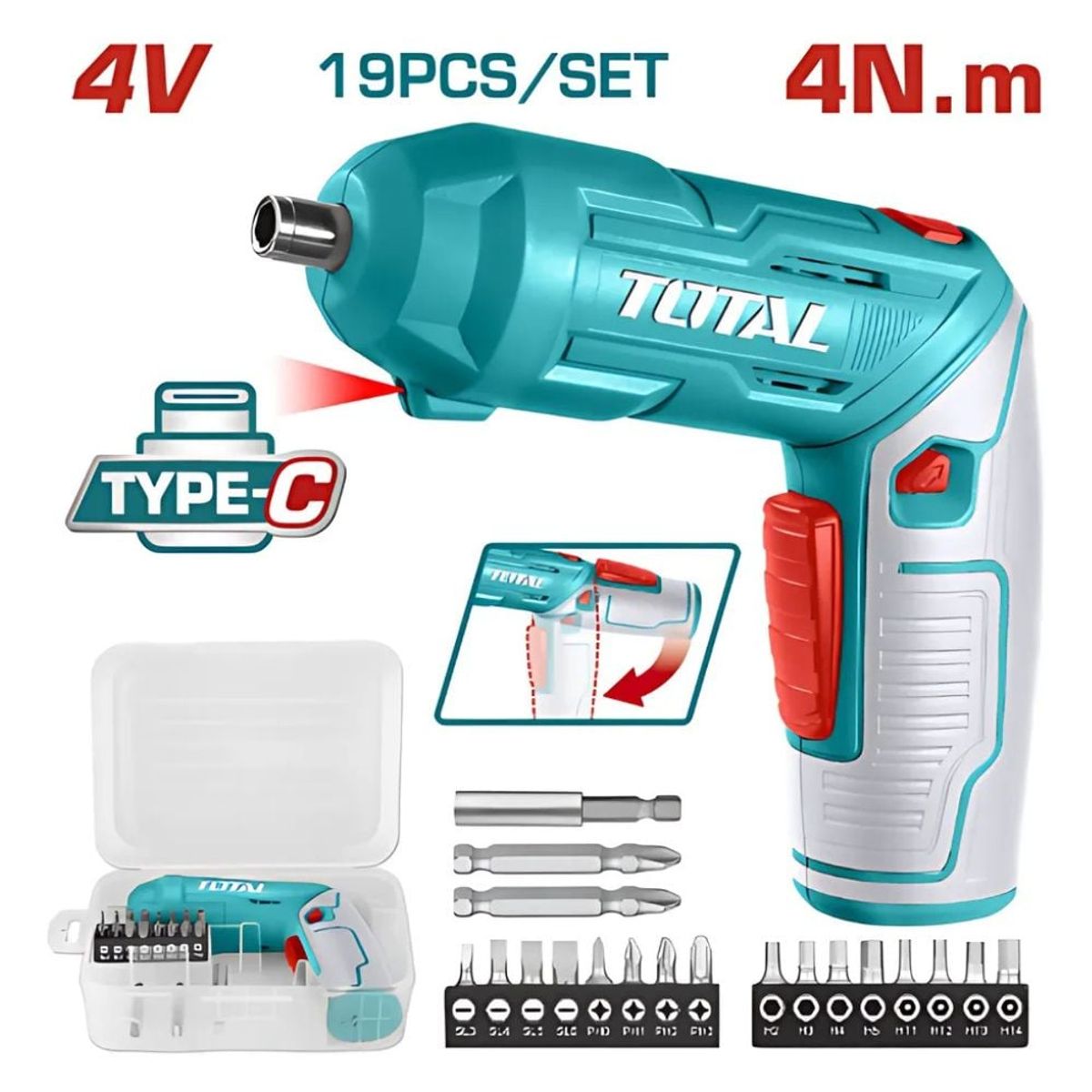 TOTAL TOOLS - DESTORNILLADOR 4V HEX 14 240RPM TORQUE 4NM - TSDLI0442