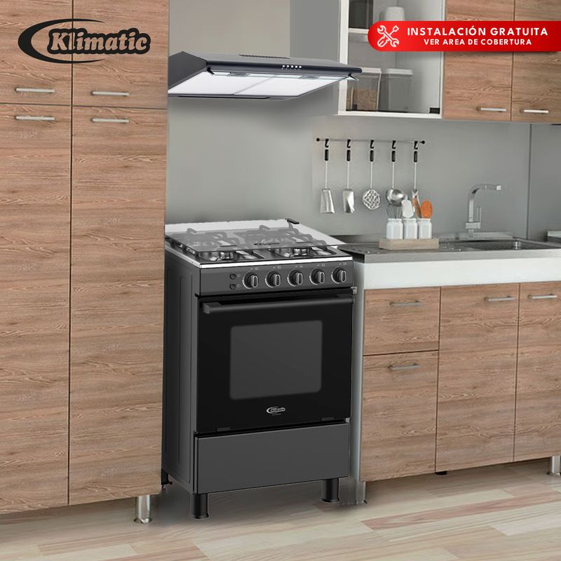 KLIMATIC - COMBO Cocina a gas LINDAU BLACK + Campana CK601NE