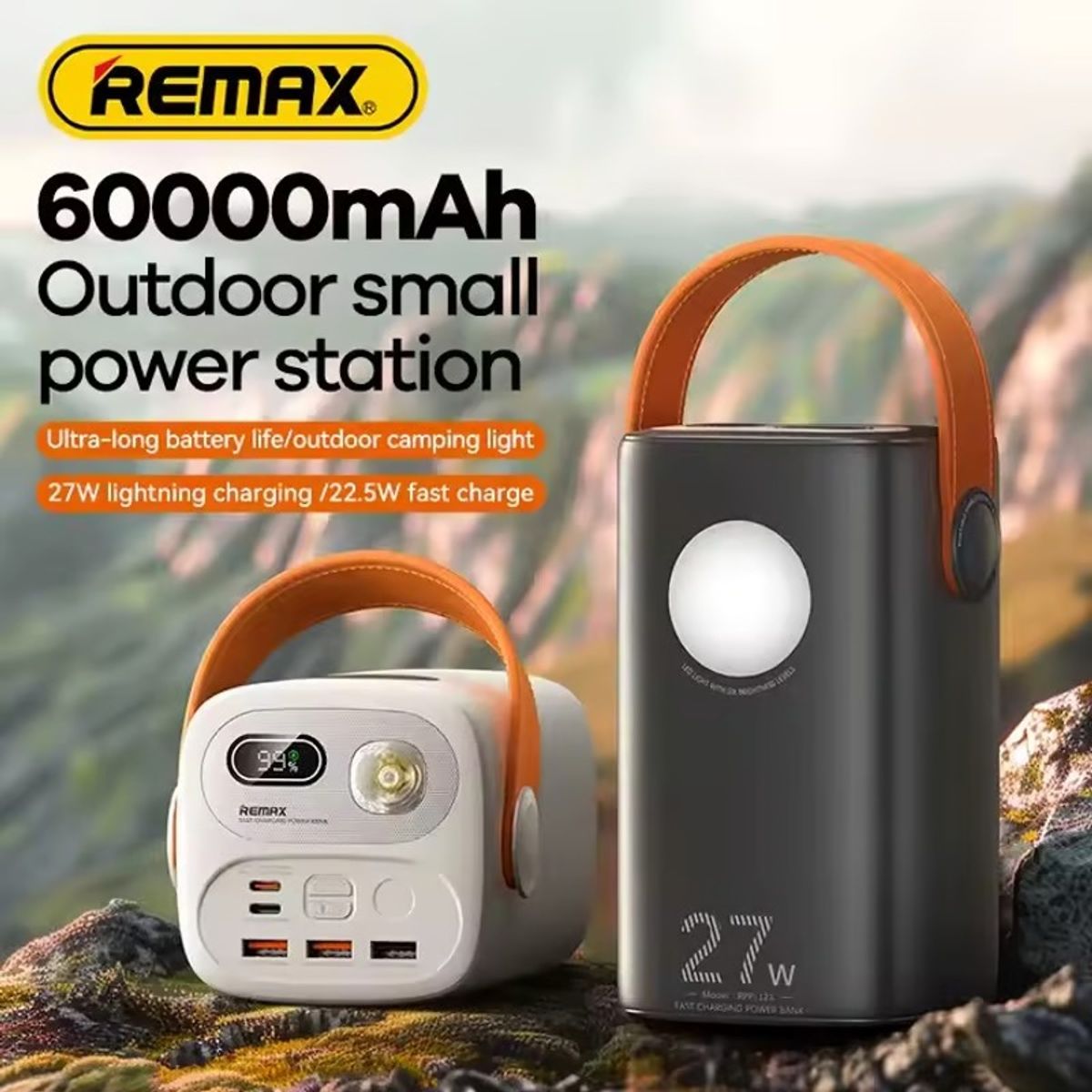 REMAX - CARGADOR PORTÁTIL    with Light 60000 mAh 27W+22.5W CARGA RAPIDA