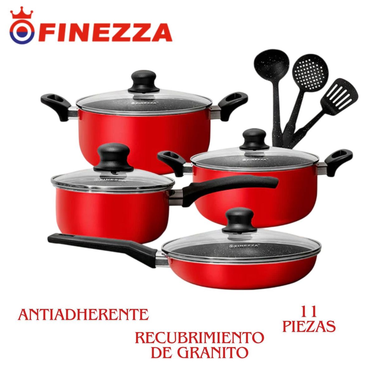 FINEZZA - Juego de ollas Finezza FZ-X1705M ULTRAGRANITO 11 pzs Rojo