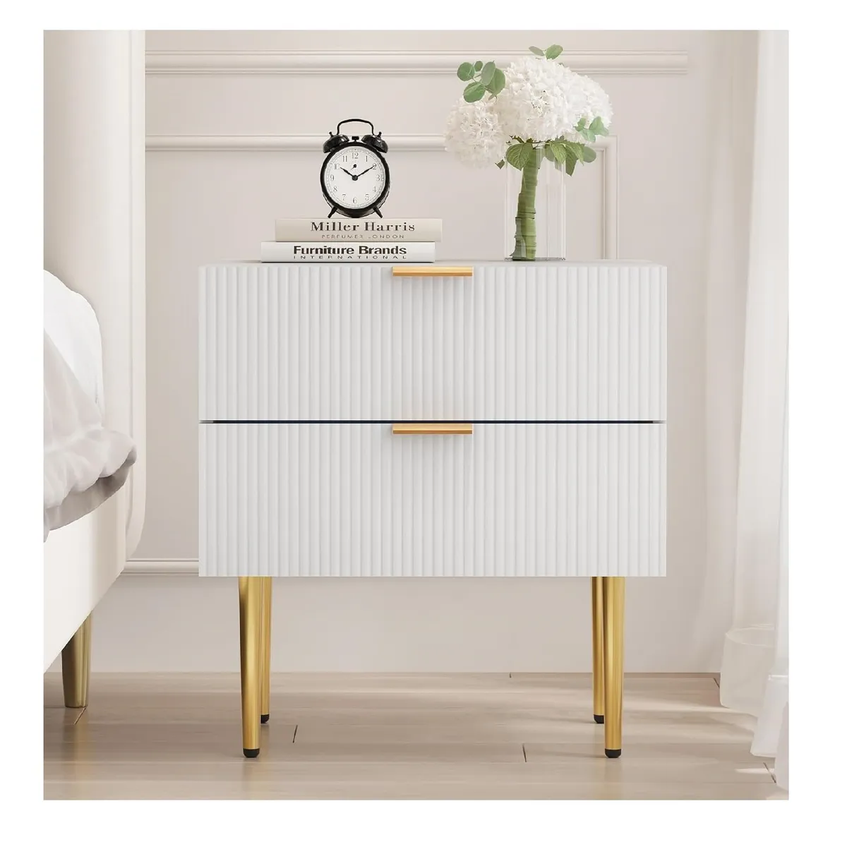 TU MESITA - MESA DE NOCHE ANDREA MODERNA 2 CAJONES COLOR BLANCO TU MESITA