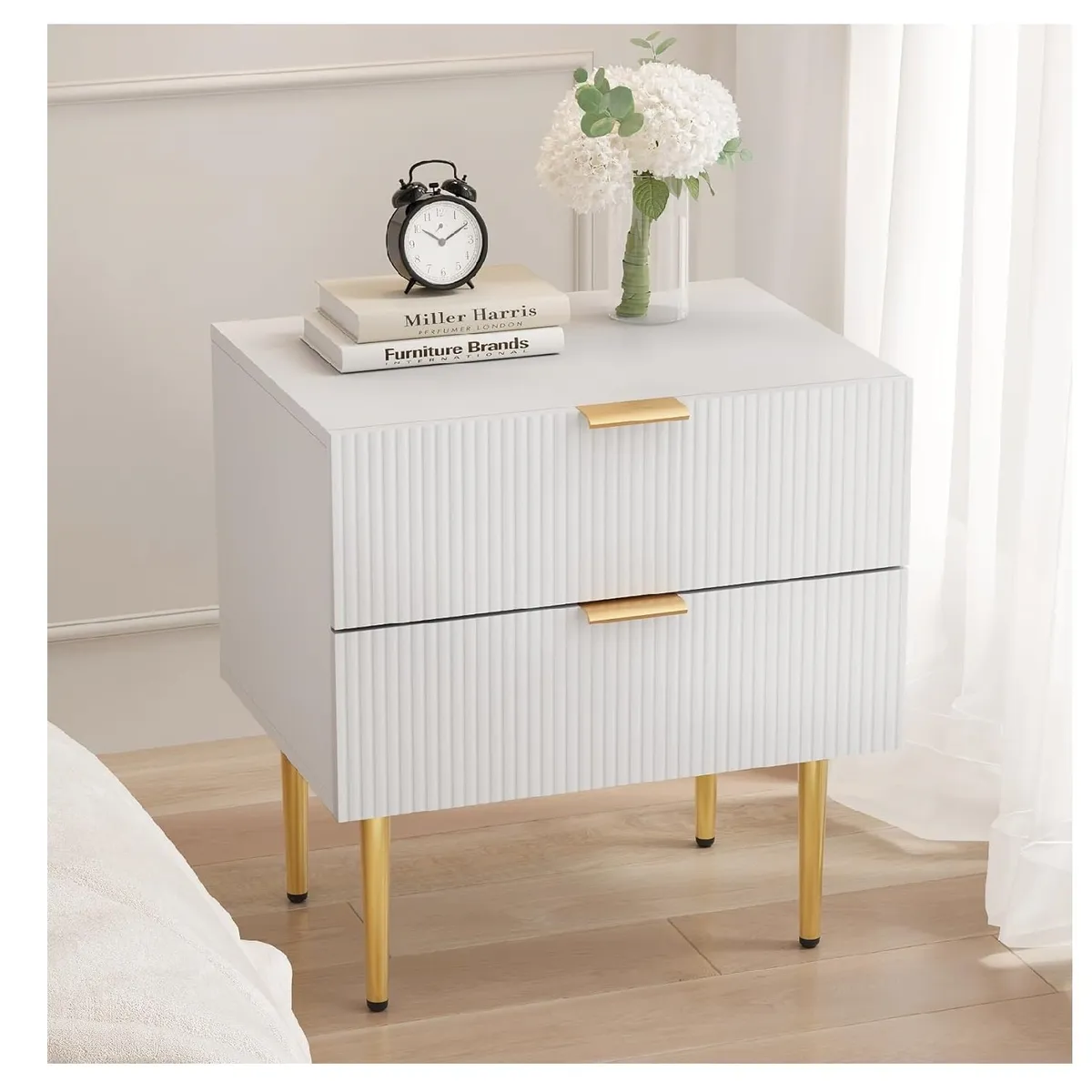 TU MESITA - MESA DE NOCHE ANDREA MODERNA 2 CAJONES COLOR BLANCO TU MESITA