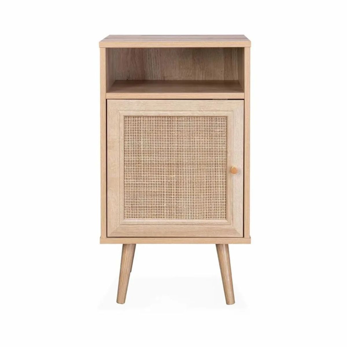 TU MESITA - MESA DE NOCHE ARIOSTO COLOR DUNA CON REJILLA DE RATAN 1 PUERTA TU MESITA