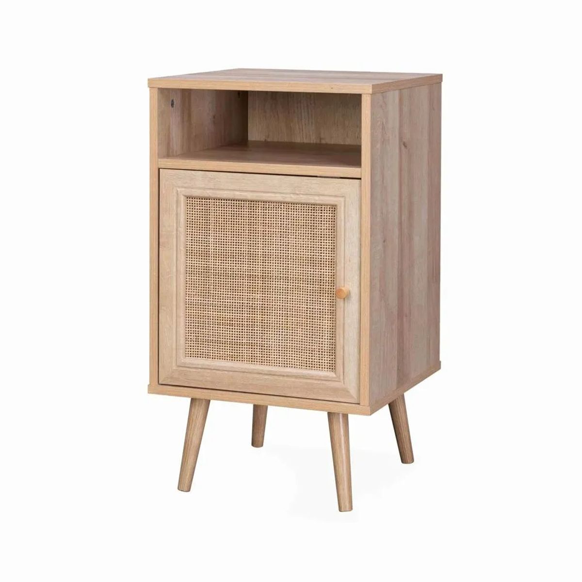 TU MESITA - MESA DE NOCHE ARIOSTO COLOR DUNA CON REJILLA DE RATAN 1 PUERTA TU MESITA