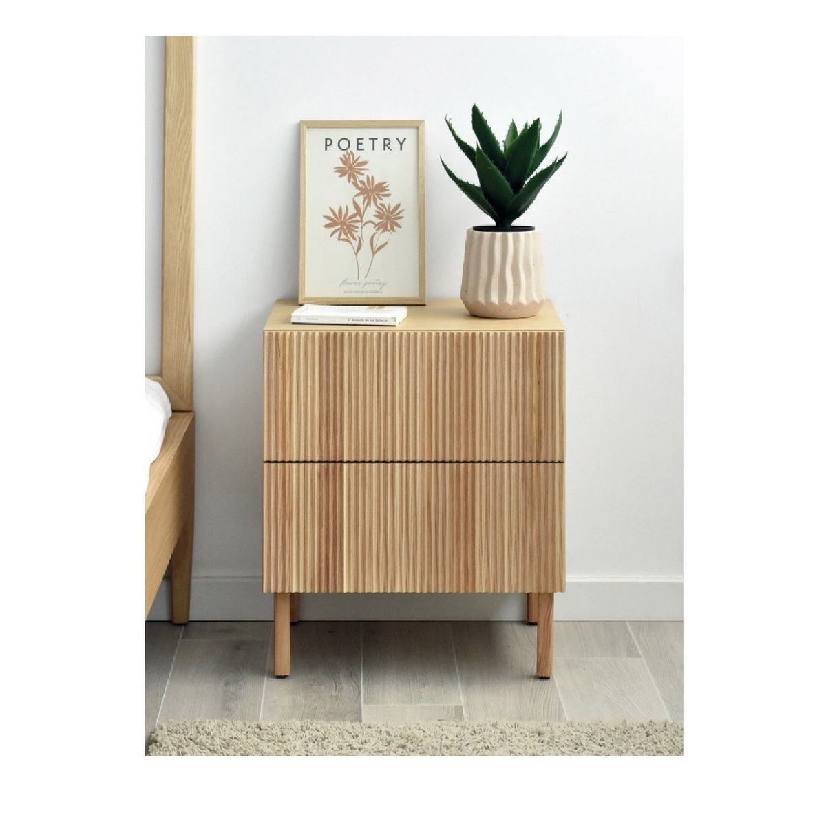 TU MESITA - VELADOR ESTILO NORDICO MISHA COLOR DUNA 2 CAJONES TU MESITA