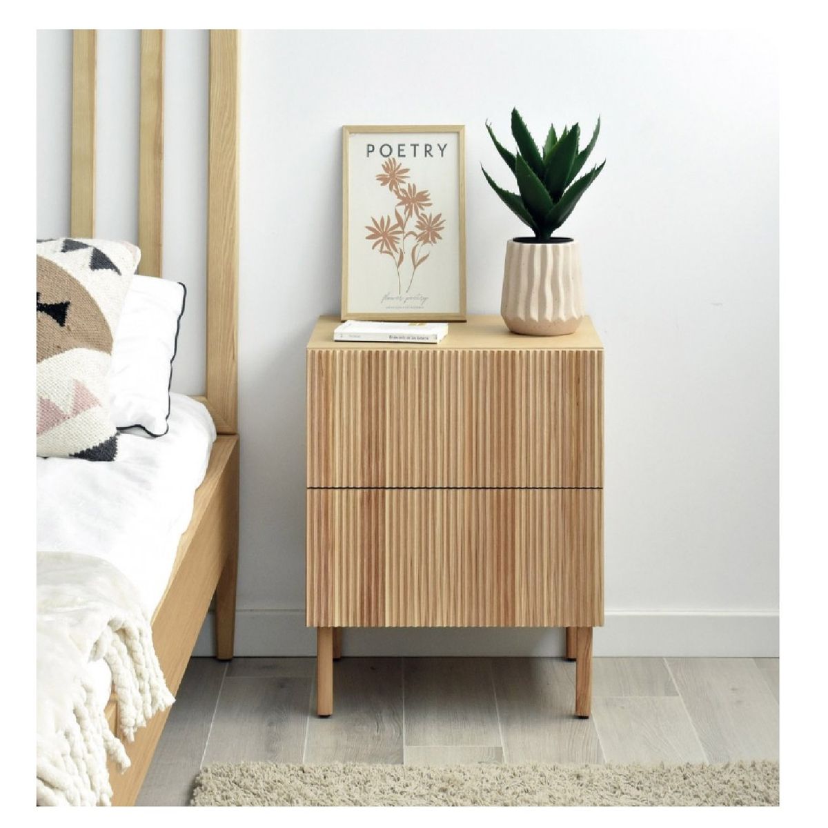 TU MESITA - VELADOR ESTILO NORDICO MISHA COLOR DUNA 2 CAJONES TU MESITA