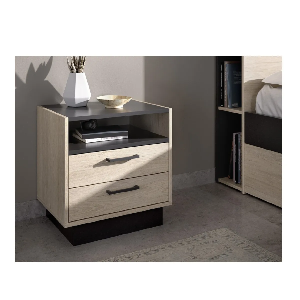 TU MESITA - VELADOR MESA DE NOCHE CLASICO MOBBY COLOR MANZANONEGRO 2 CAJONES TU MESITA