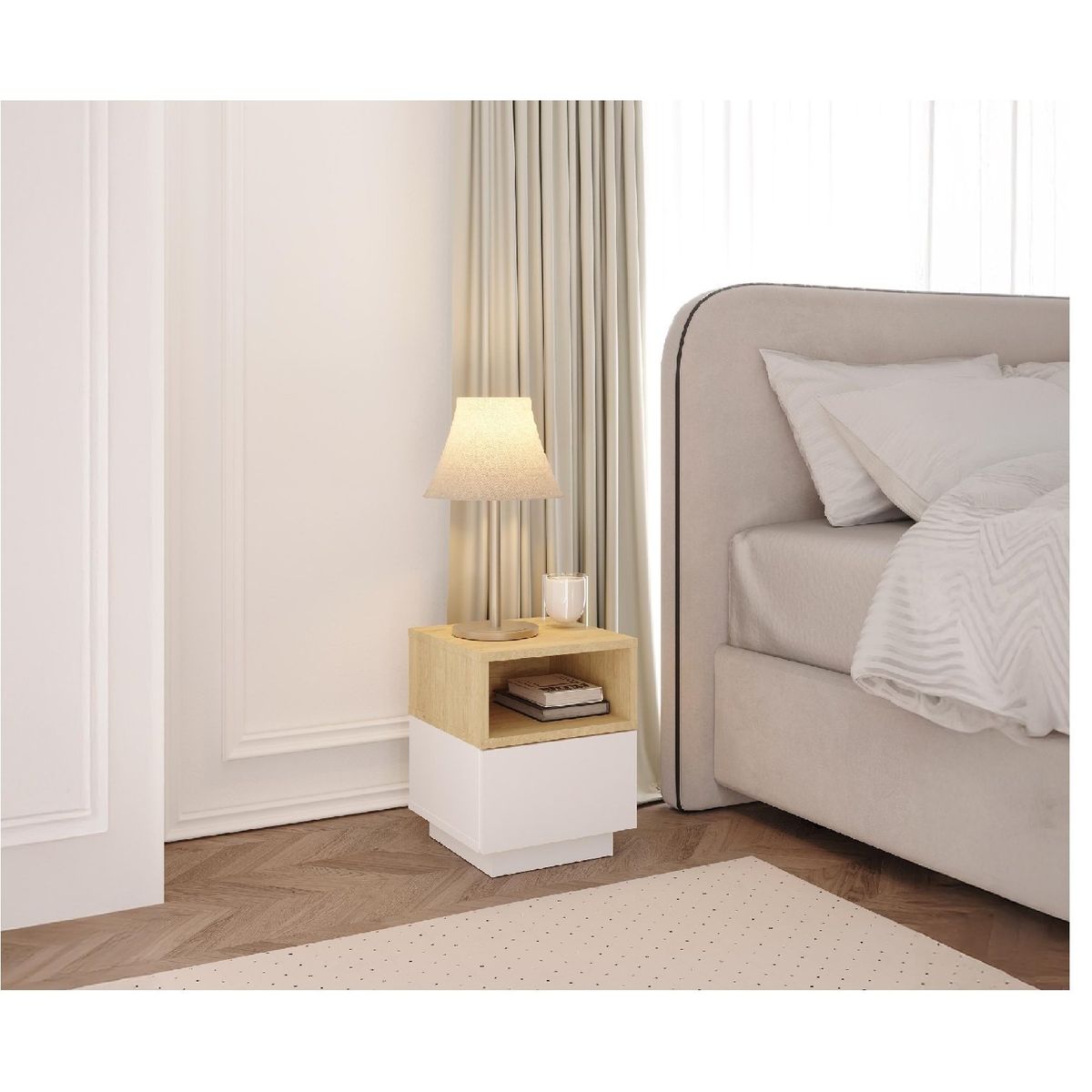 TU MESITA - MESA DE NOCHE MODERNA COLAN COLOR BlANCODUNA 1 CAJON TU MESITA