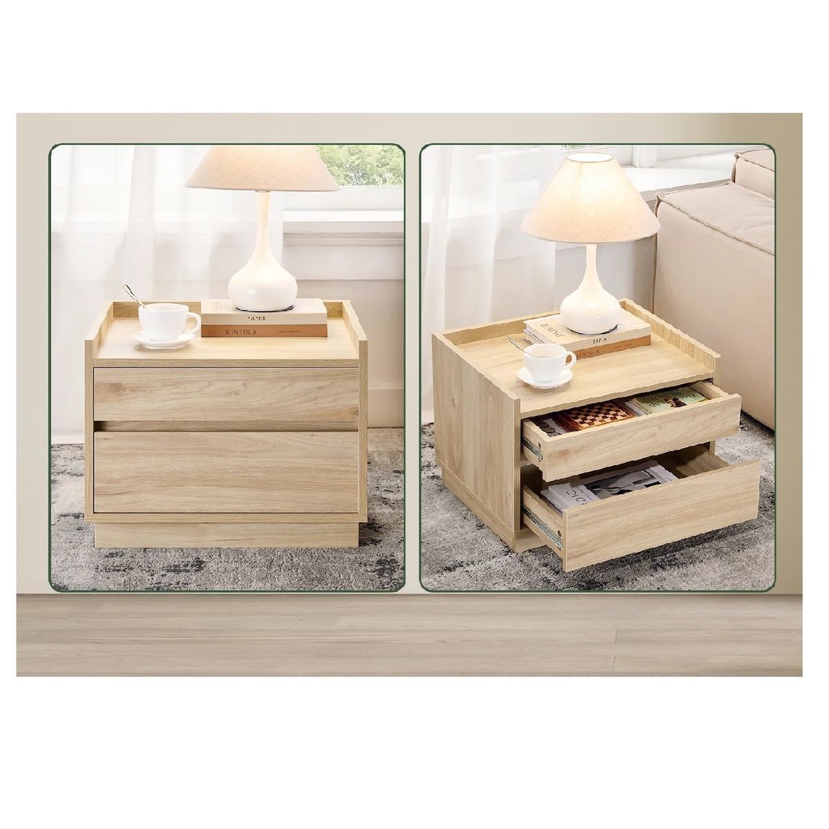 TU MESITA - MESA DE NOCHE VELADOR ARTURO COLOR DUNA 2 CAJONES TU MESITA