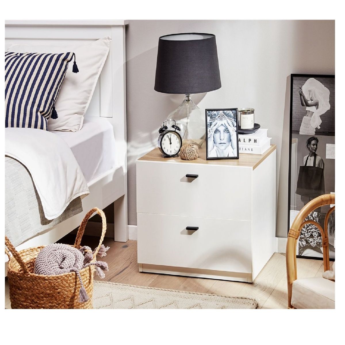 TU MESITA - MESA DE NOCHE VELADOR MARIFER COLOR BLANCOMARRON 2 CAJONES TU MESITA