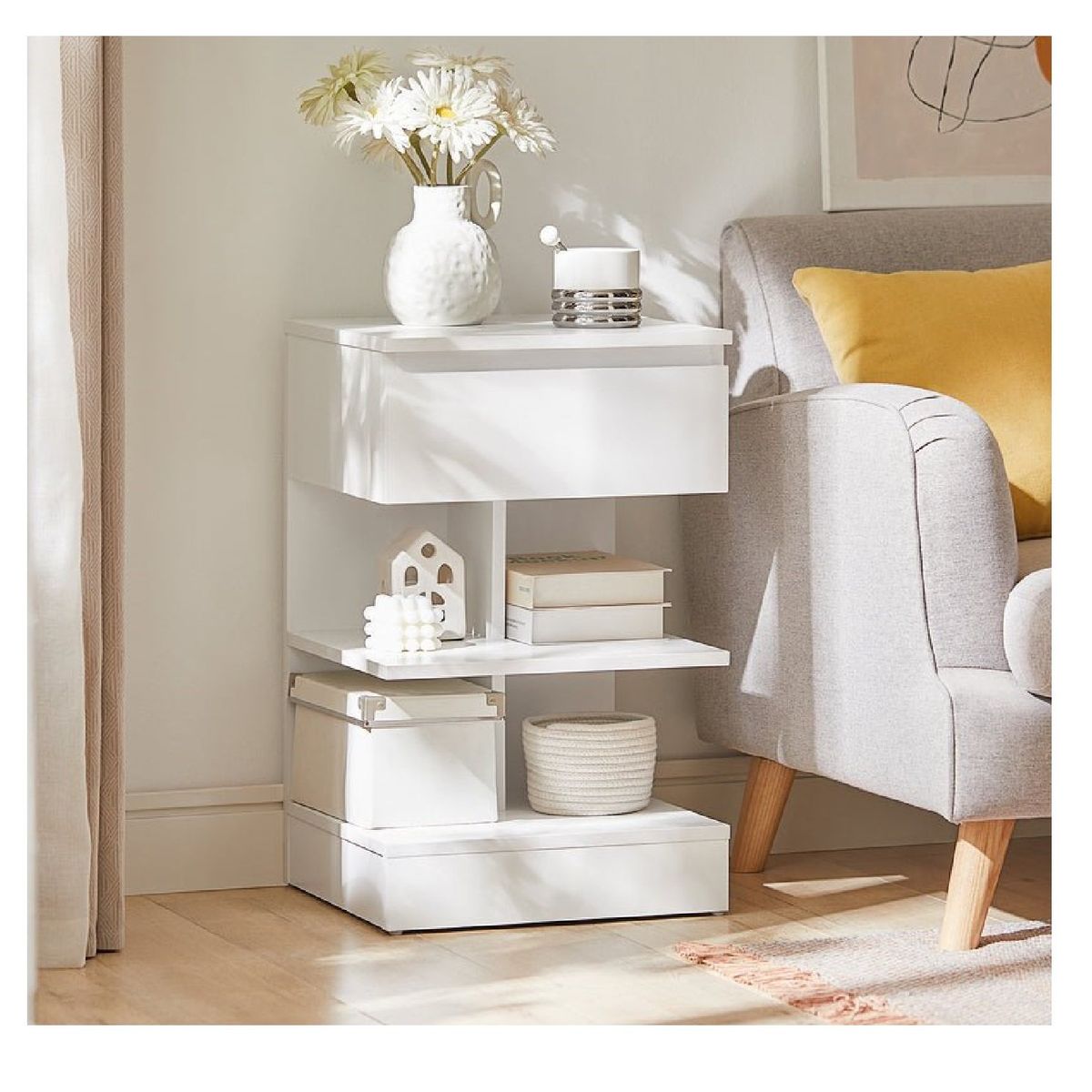 TU MESITA - VELADOR MESA DE NOCHE MARLEN COLOR BLANCO 1 CAJON TU MESITA